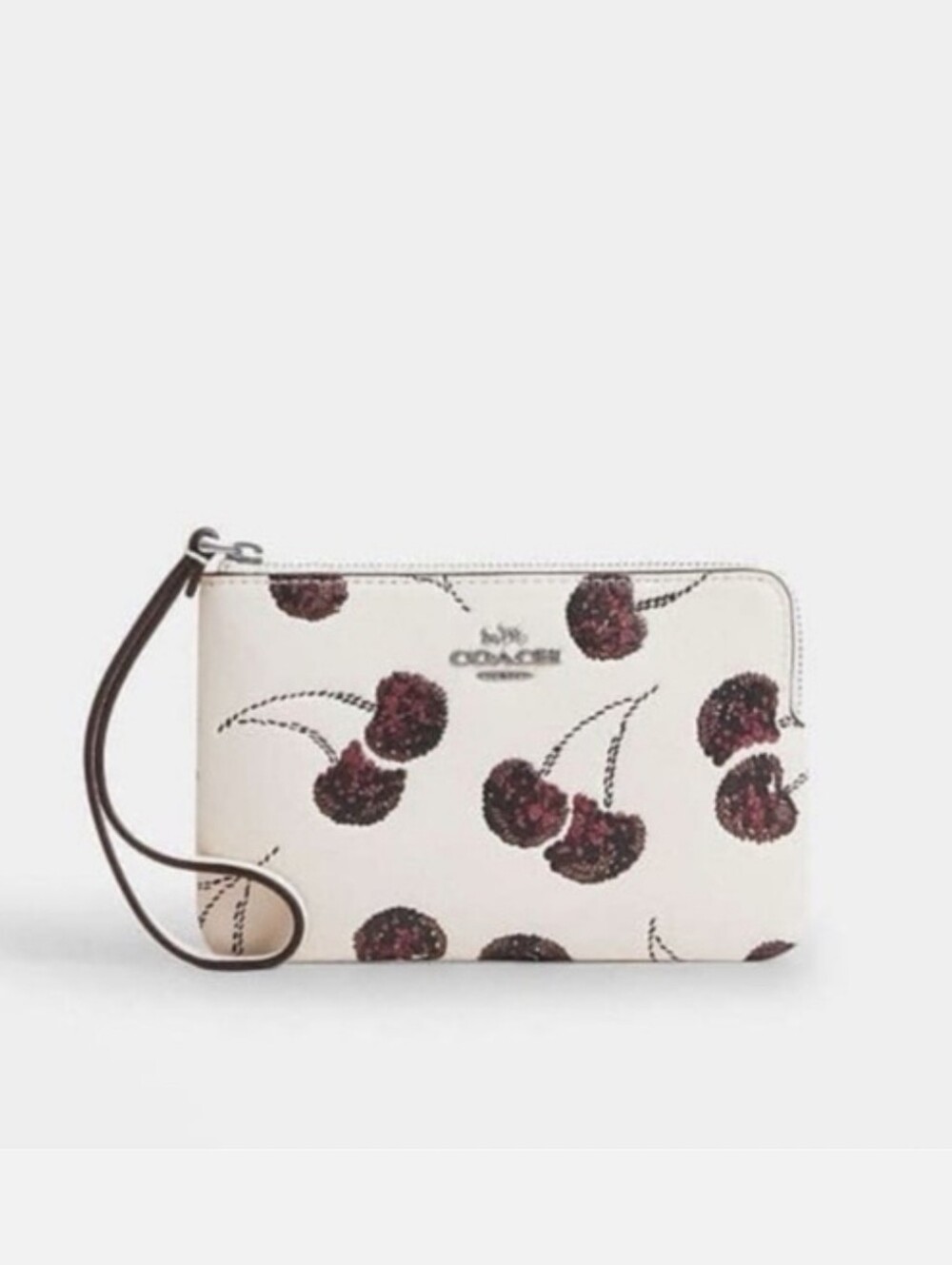 Coach Corner Zip Wristlet With Cherry Print